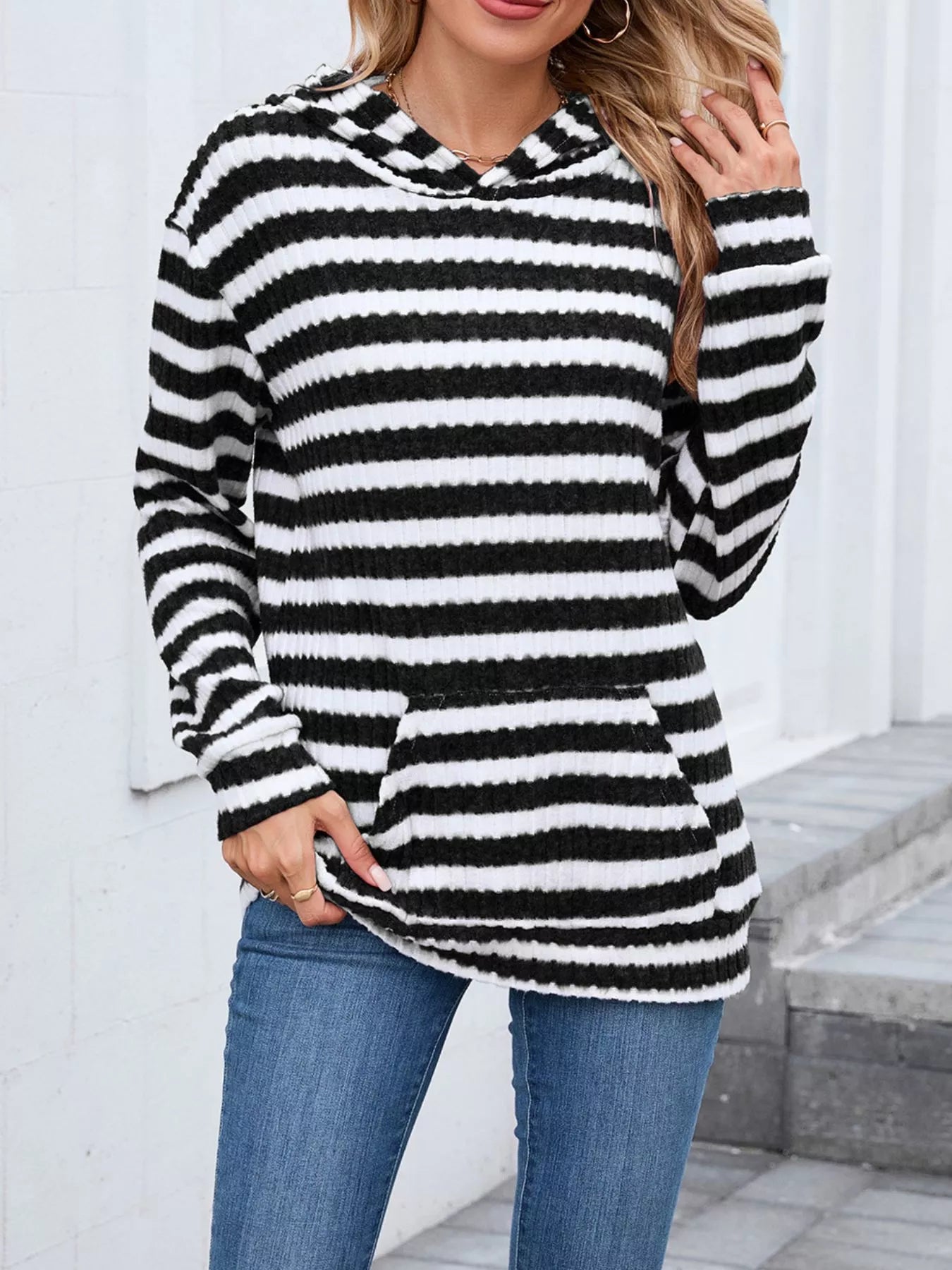 Striped Dropped Shoulder Hoodie.