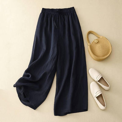 Cotton And Linen Art Retro Double-layer Wide-leg Pants.