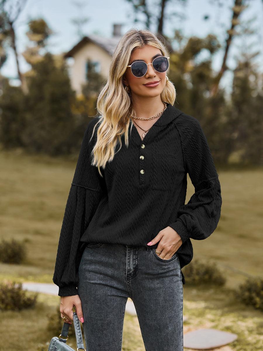 Cable-Knit Dropped Shoulder Hoodie.