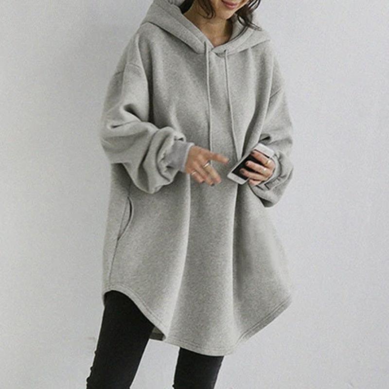 Casual Long Sleeve Pocket Hooded Drawstring Loose Sweatshirt.