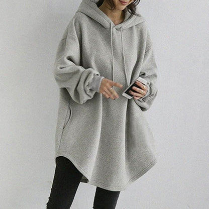 Casual Long Sleeve Pocket Hooded Drawstring Loose Sweatshirt.