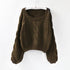 Pullover Loose Thick Line Short Puff Sleeve Sweater.