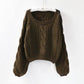 Pullover Loose Thick Line Short Puff Sleeve Sweater.
