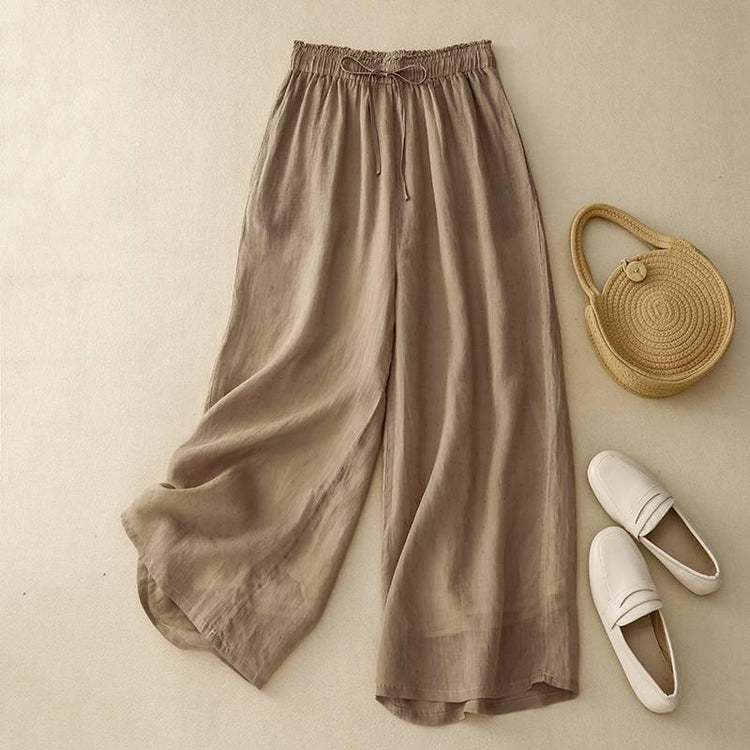 Cotton And Linen Art Retro Double-layer Wide-leg Pants.