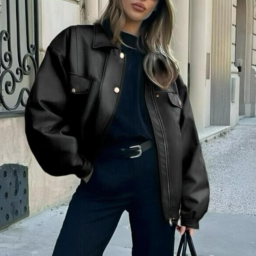 Loose Fit Leather Motorcycle Jacket.