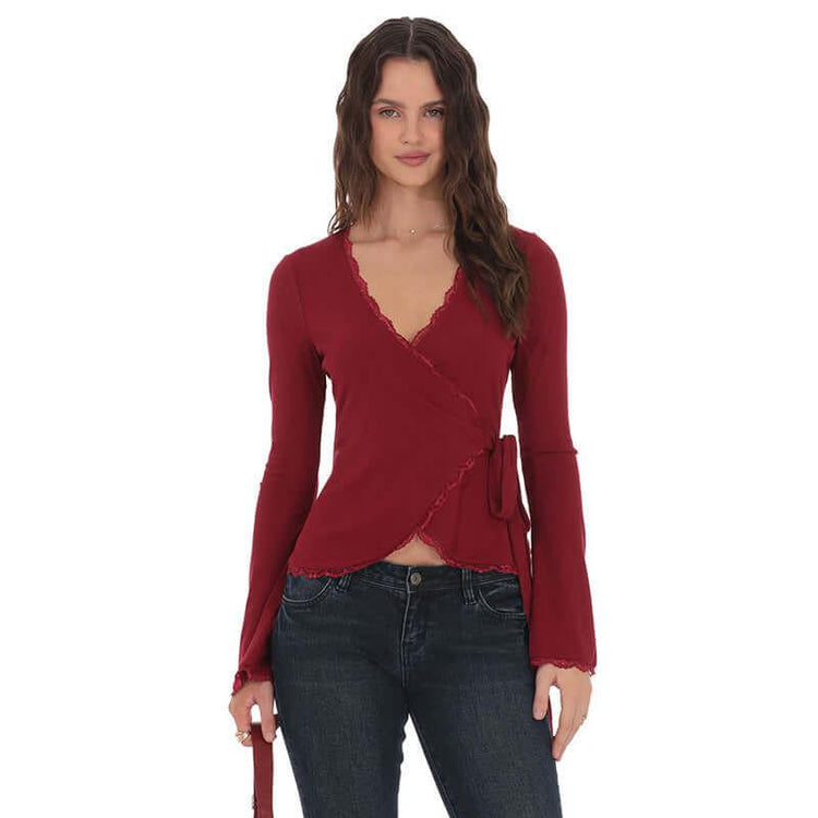 Cross-Tie V-Neck Top.