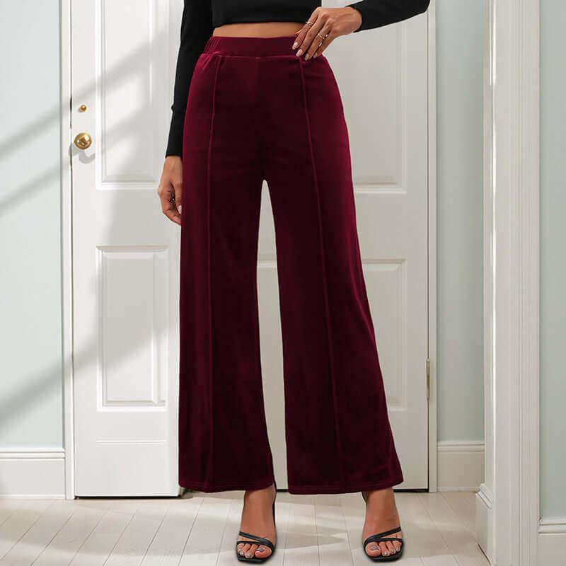 Casual Retro Style Solid Color Draping Effect Velvet Wide-leg Pants.