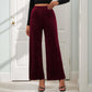 Casual Retro Style Solid Color Draping Effect Velvet Wide-leg Pants.