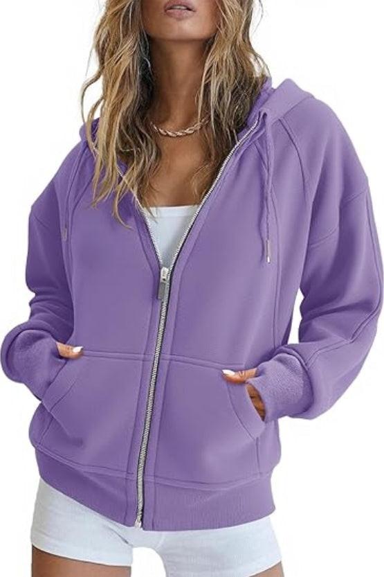 Fisoew Womens Zip Up Sweatshirts Fleece Lined Collar Crop Hoodie Casual Cotton Long Sleeve Tops With Thumb Hole.