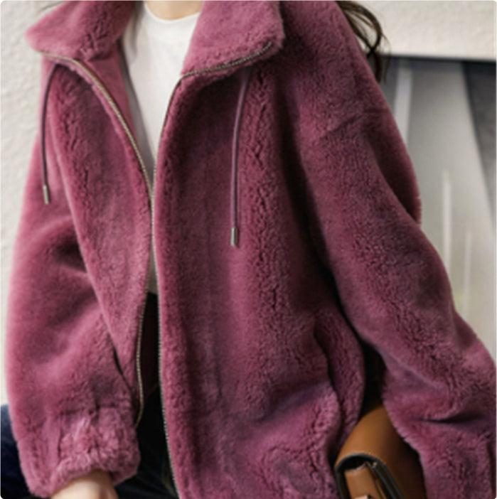 Double Faced Fleece Warm High Neck Sweater Women Cardigan.