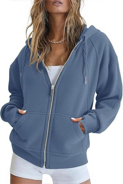 Fisoew Womens Zip Up Sweatshirts Fleece Lined Collar Crop Hoodie Casual Cotton Long Sleeve Tops With Thumb Hole.