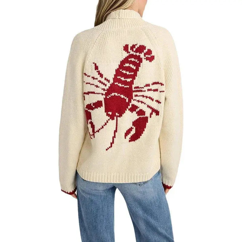 Women's Cardigan Long Sleeve Shrimp Printed Knitted