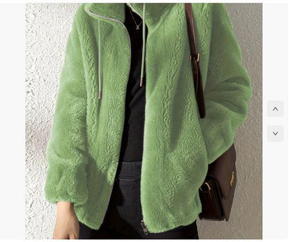 Double Faced Fleece Warm High Neck Sweater Women Cardigan.