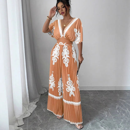 Casual Printed Loose Short-sleeved Jumpsuit