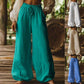 Fashion Casual Loose Artistic Pocket Drawstring Elastic Waist Wide Leg Pants.