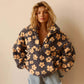 Winter Flowers Lambskin Sweatshirt With Big Pocket Casual Loose Zip-up Lapel Pullover Top Women&