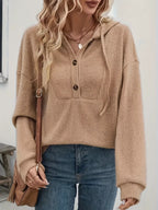 Button-Front Drawstring Hoodie.