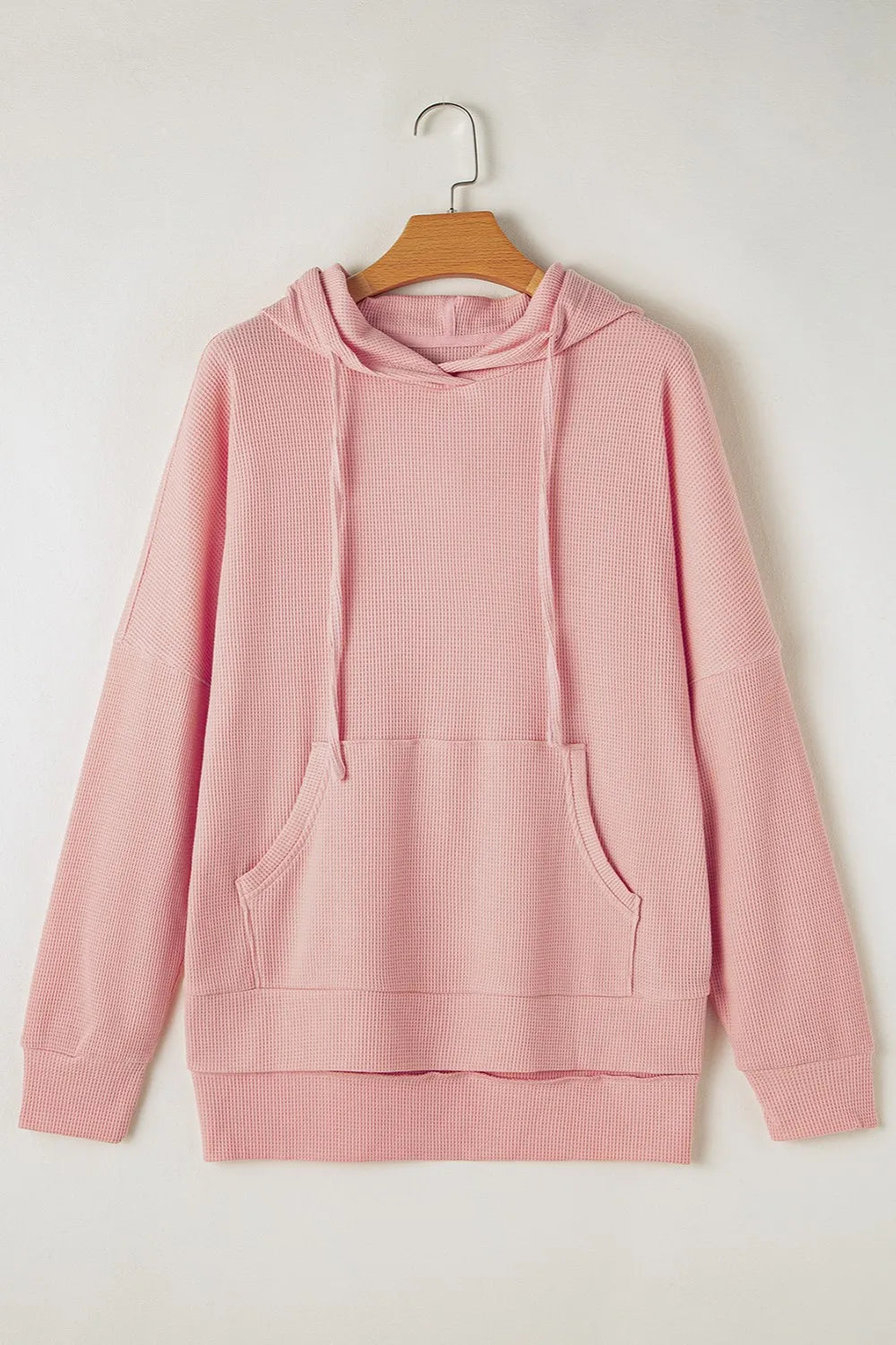 Waffle-Knit Long Sleeve Hoodie.