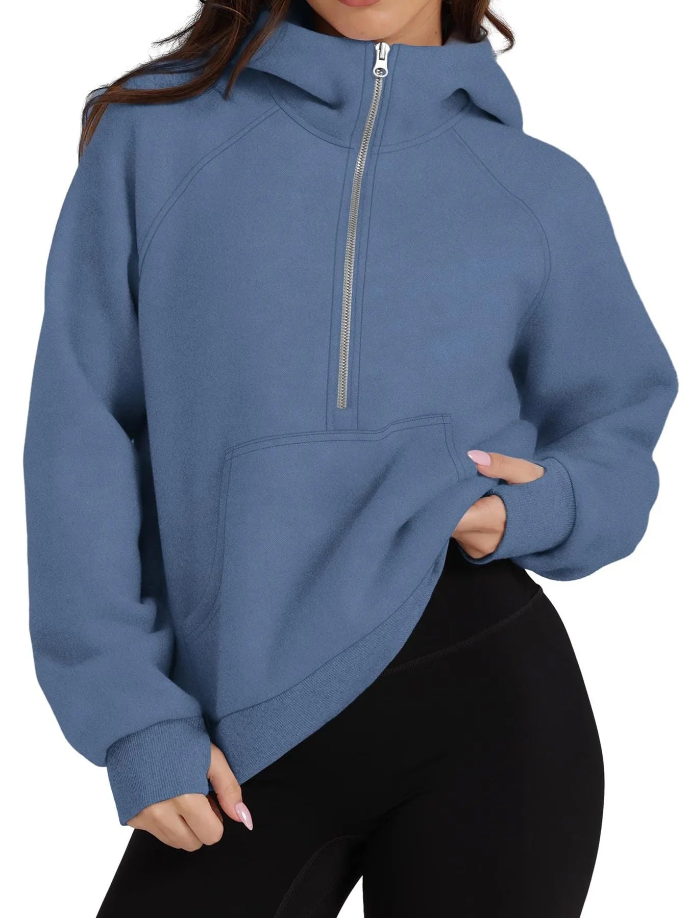 Half-Zip Hoodie with Kangaroo Pocket.