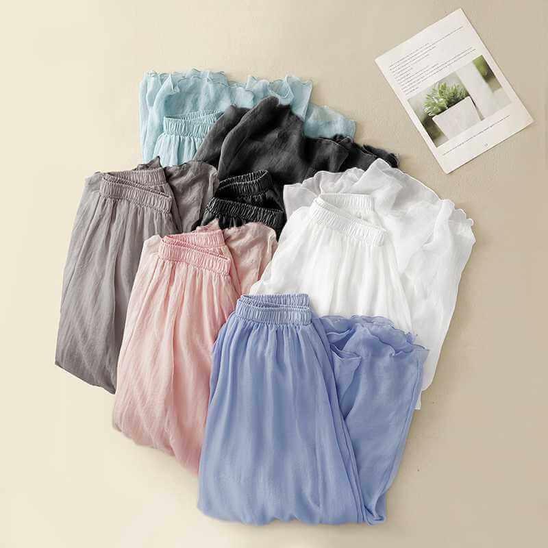 Tight Waist Cotton Linen Wide Leg Pants Loose And Elegant.