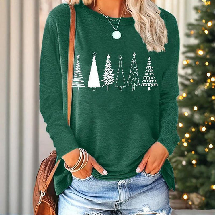 Christmas Shirts For Women, Cute Christmas Tree Graphic Long Sleeve T-Shirt, Funny Holiday Xmas Top For Party, Family Matching PJ Outfit.