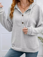 Button-Front Drawstring Hoodie.