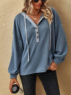 Drawstring Waffle Knit Hoodie.