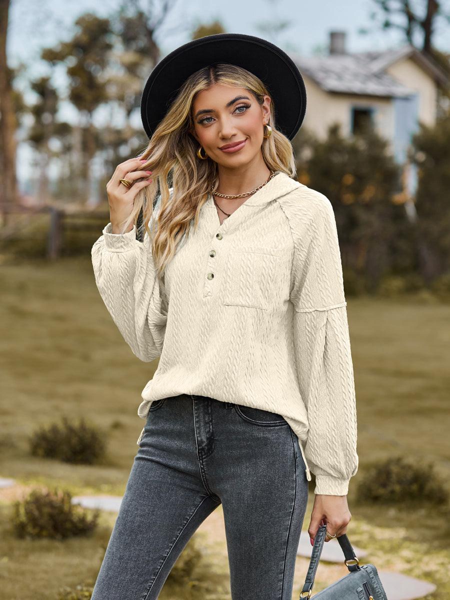 Cable-Knit Dropped Shoulder Hoodie.