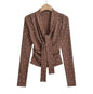 Women's Polka Dot Print Swing Collar Lace-up Long Sleeve