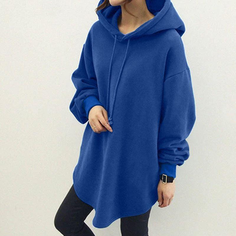 Casual Long Sleeve Pocket Hooded Drawstring Loose Sweatshirt.