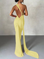 Backless One - Shoulder Ruched Bodycon Maxi Dress