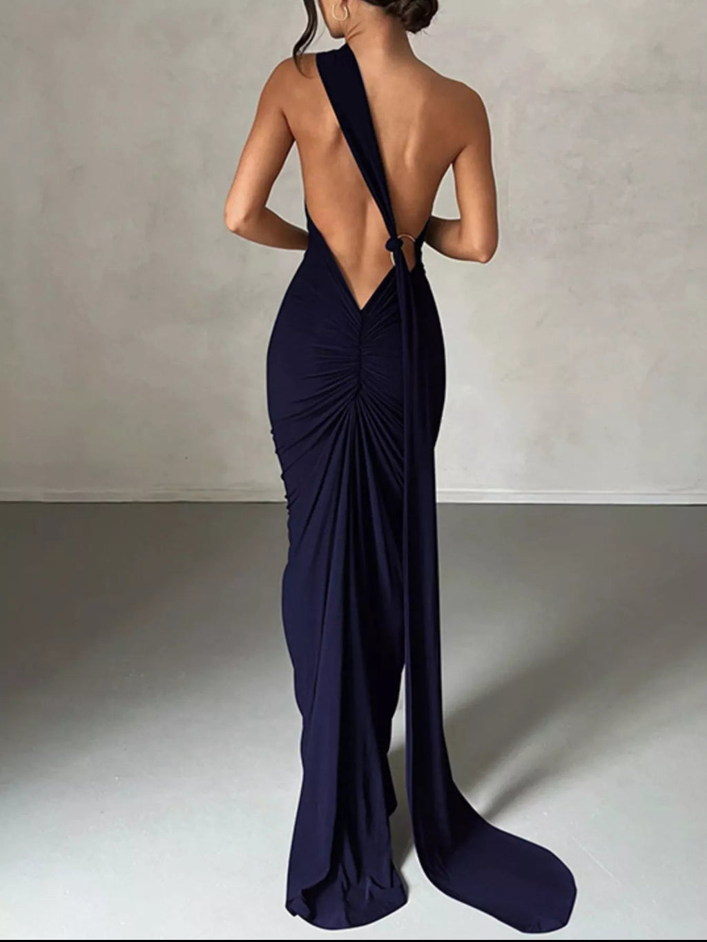 Backless One - Shoulder Ruched Bodycon Maxi Dress