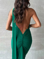 Backless One - Shoulder Ruched Bodycon Maxi Dress