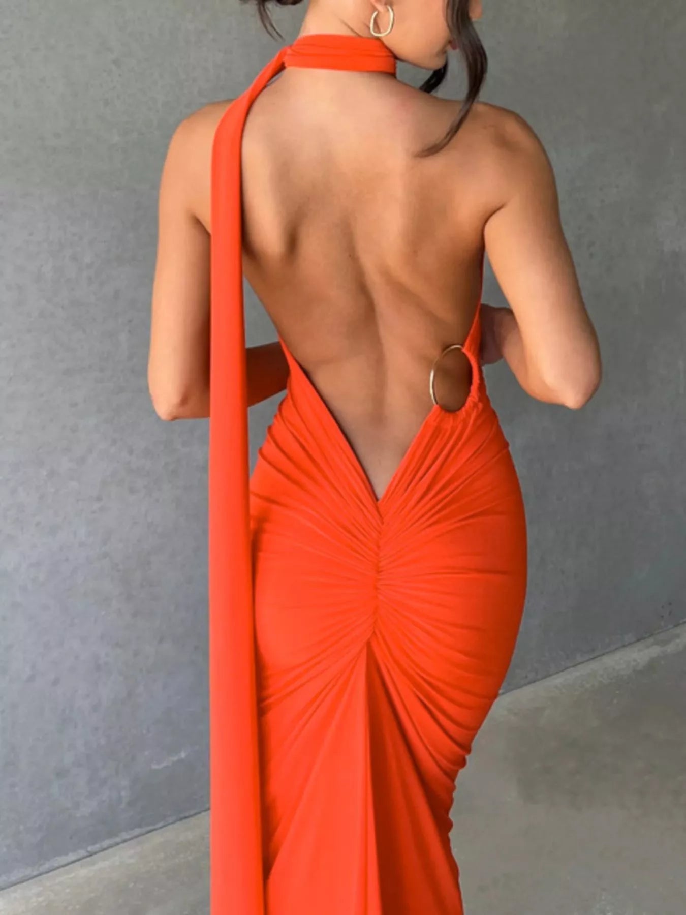 Backless One - Shoulder Ruched Bodycon Maxi Dress