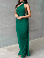 Backless One - Shoulder Ruched Bodycon Maxi Dress