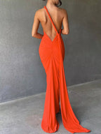 Backless One - Shoulder Ruched Bodycon Maxi Dress