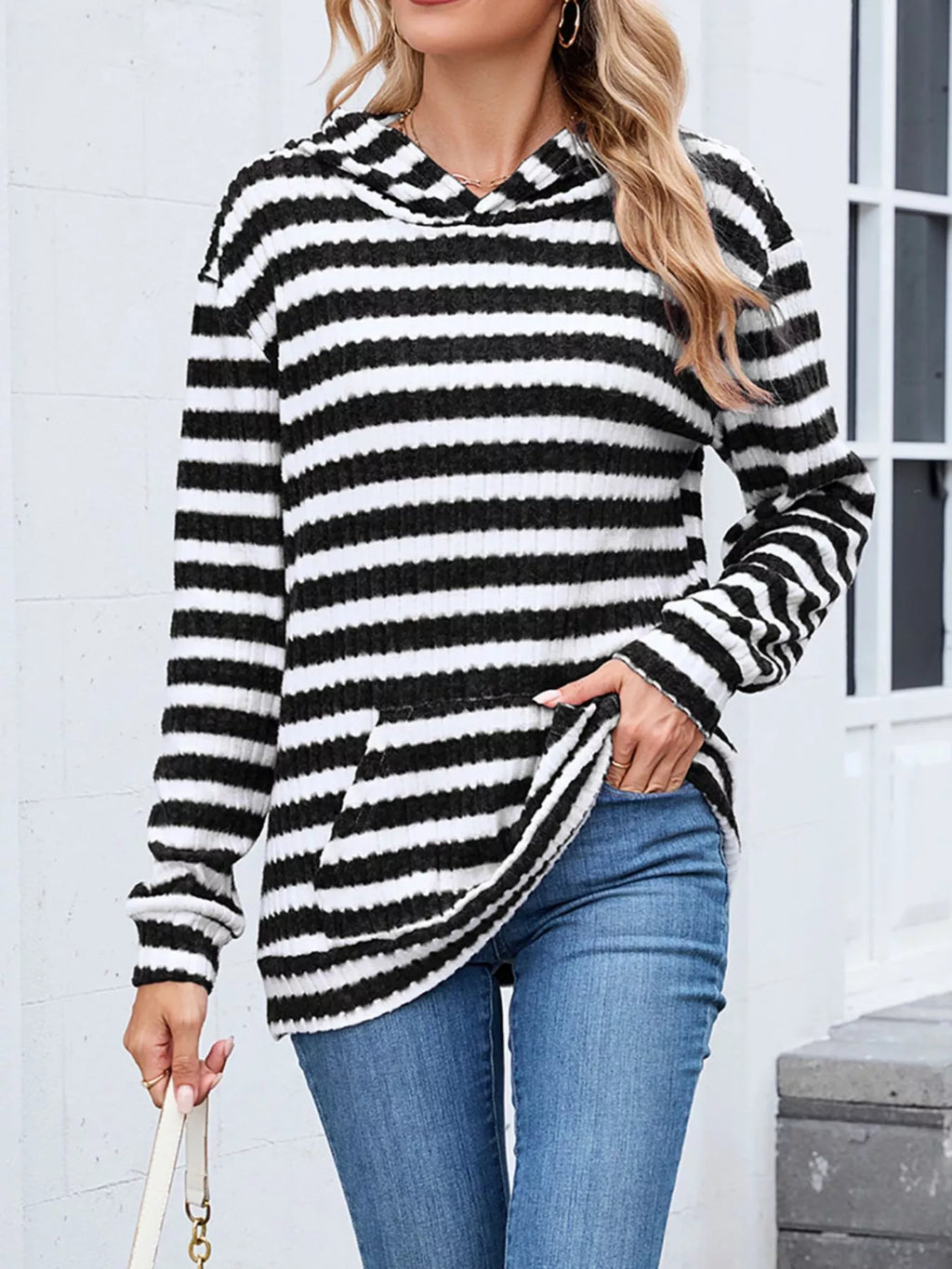 Striped Dropped Shoulder Hoodie.