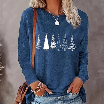 Christmas Shirts For Women, Cute Christmas Tree Graphic Long Sleeve T-Shirt, Funny Holiday Xmas Top For Party, Family Matching PJ Outfit.