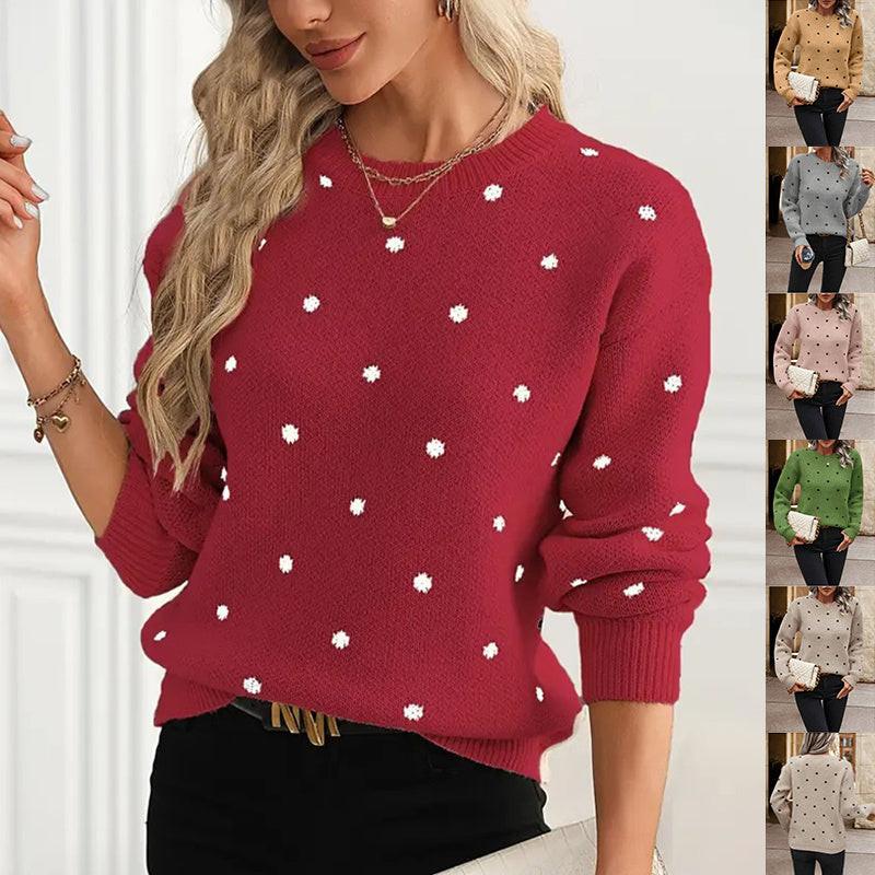 Polka Dot Jacquard Knit Pullover.