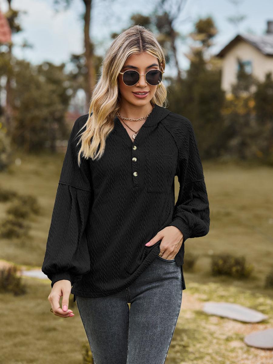 Cable-Knit Dropped Shoulder Hoodie.