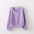 Pullover Loose Thick Line Short Puff Sleeve Sweater.