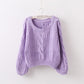 Pullover Loose Thick Line Short Puff Sleeve Sweater.
