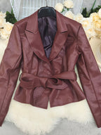Belted Faux Leather Blazer.