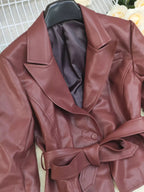 Belted Faux Leather Blazer.