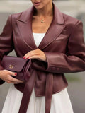 Belted Faux Leather Blazer.