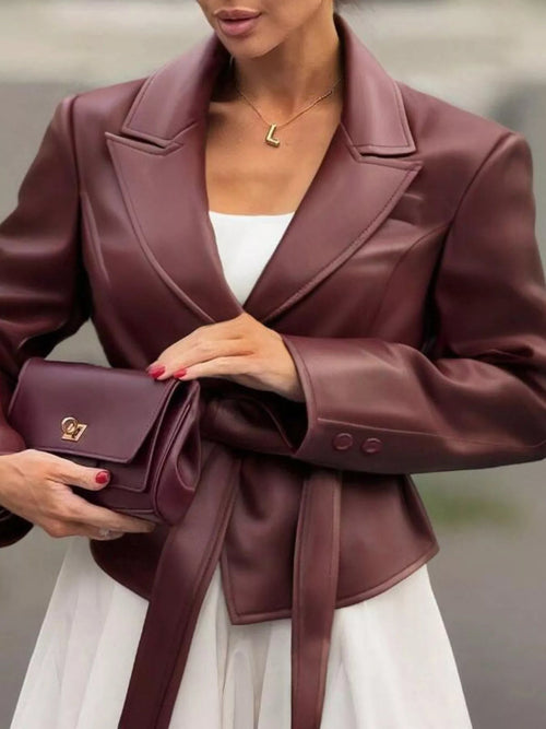 Belted Faux Leather Blazer.