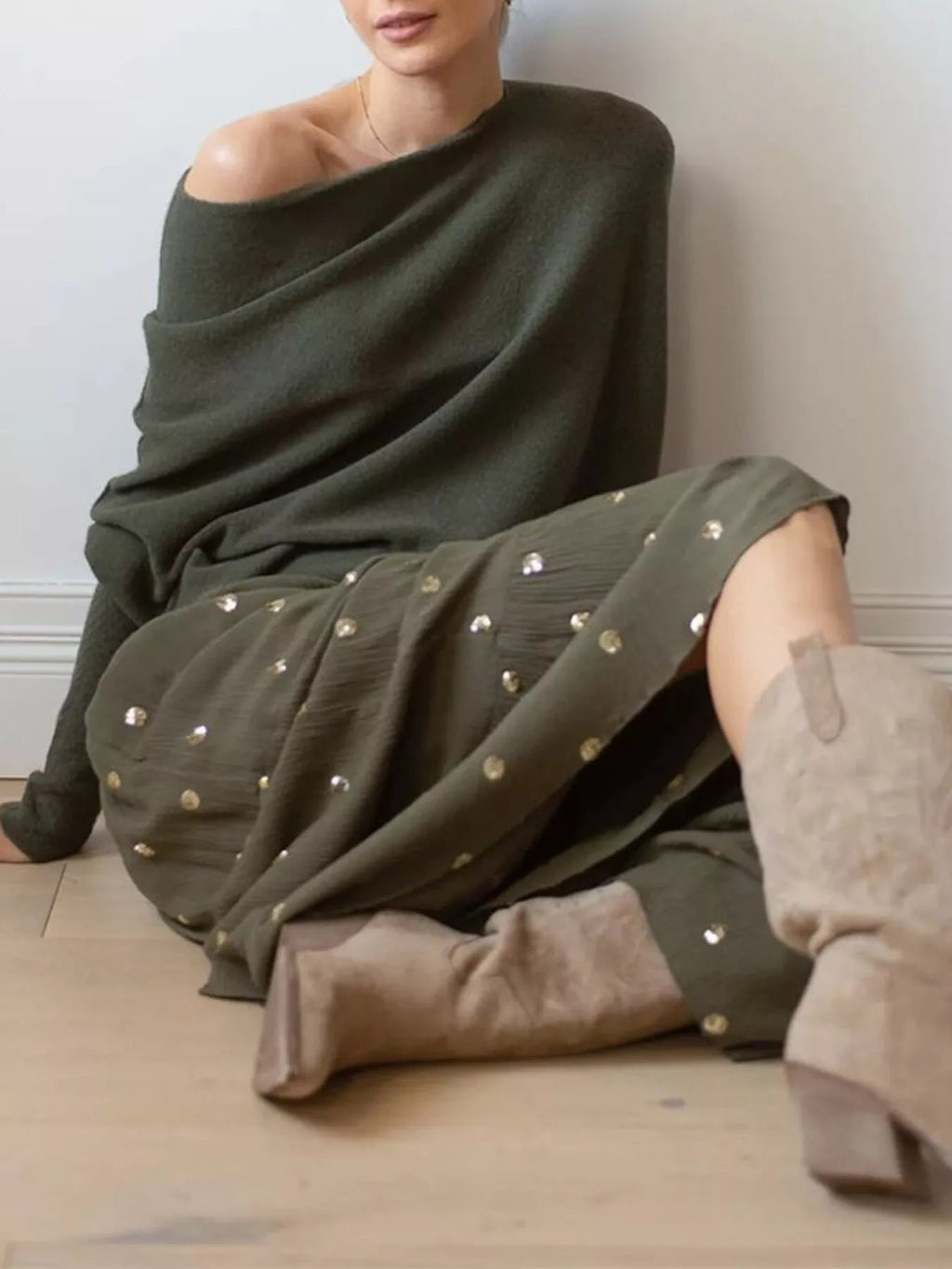 Boat Neck Long Sleeve Sweater.