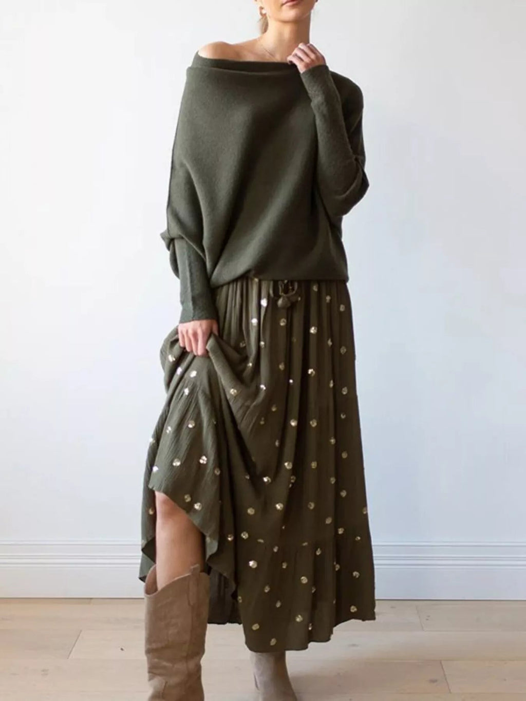 Boat Neck Long Sleeve Sweater.