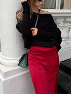 Boat Neck Long Sleeve Sweater.