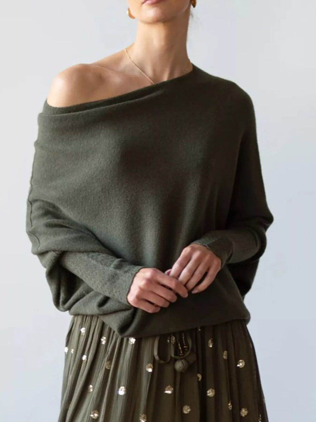 Boat Neck Long Sleeve Sweater.